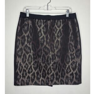 Ann Taylor black bronze leopard print career pencil skirt - 10 siren office